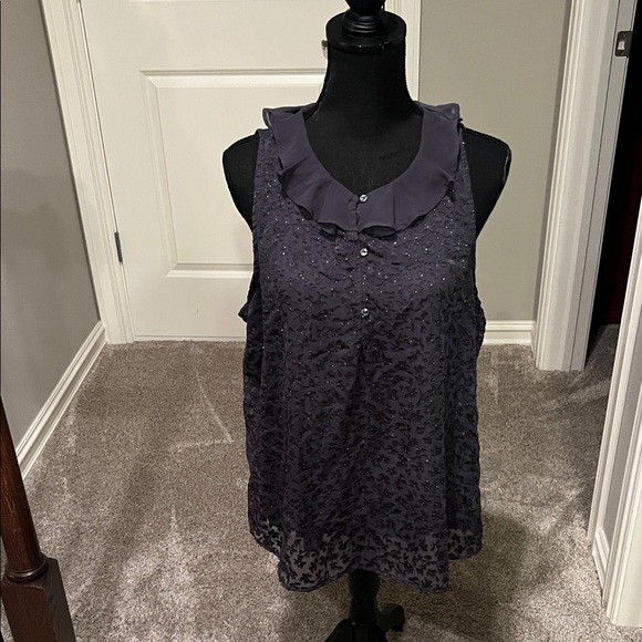 LC Lauren Conrad Tops - LC Lauren Conrad Dark Blue Ruffle Blouse